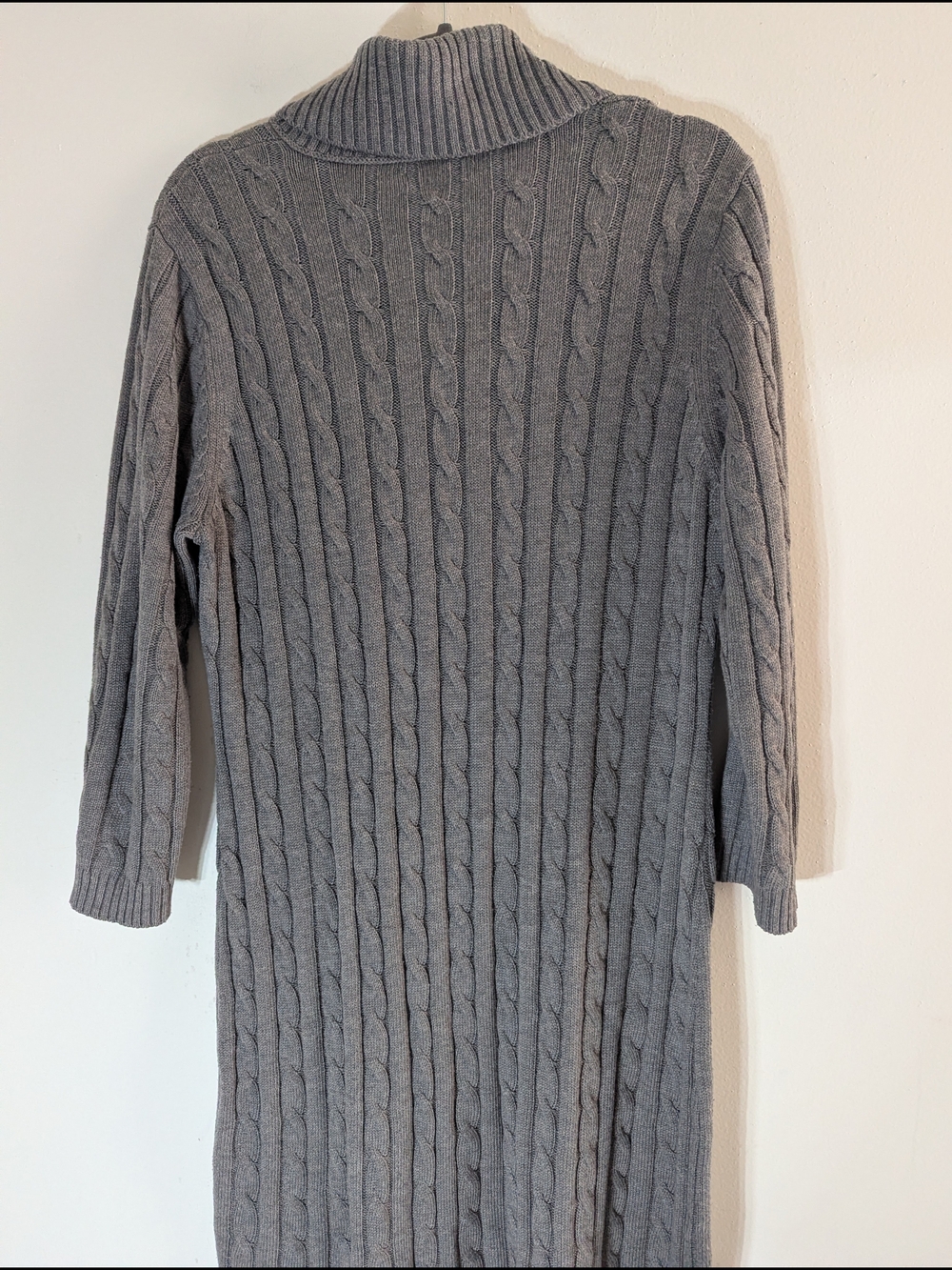 Calvin Klein Women’s L Gray Cable Knit Long Sweater Dress Shawl Collar - Picture 3 of 7